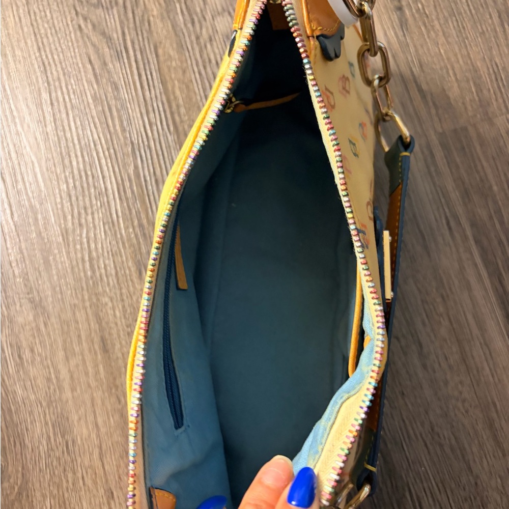 Dooney & Bourke Vintage Yellow Multicolor DB Logo Handbag with Teal Trim - Picture 6 of 16